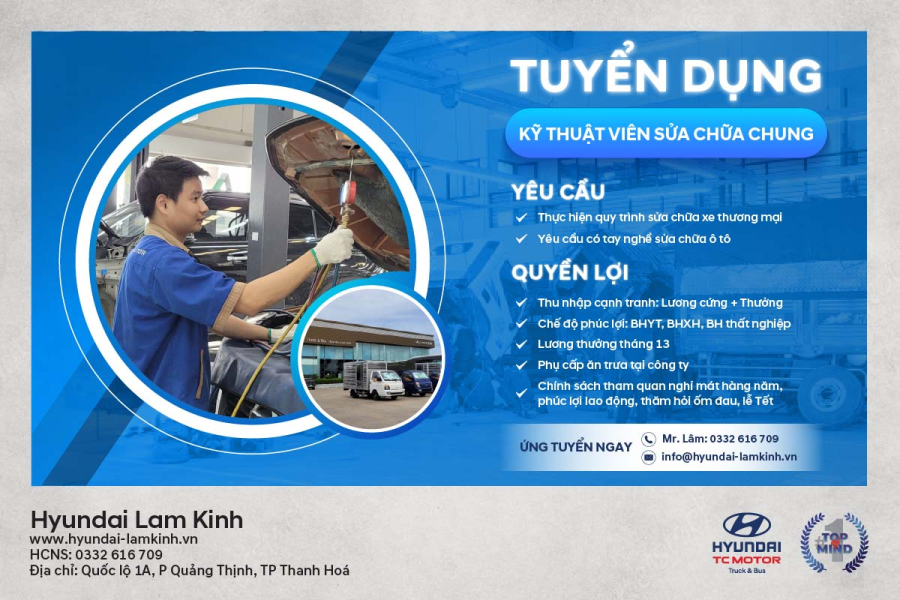 Hyundai Lam Kinh tuyển dụng kỹ thuật viên Thanh Hóa